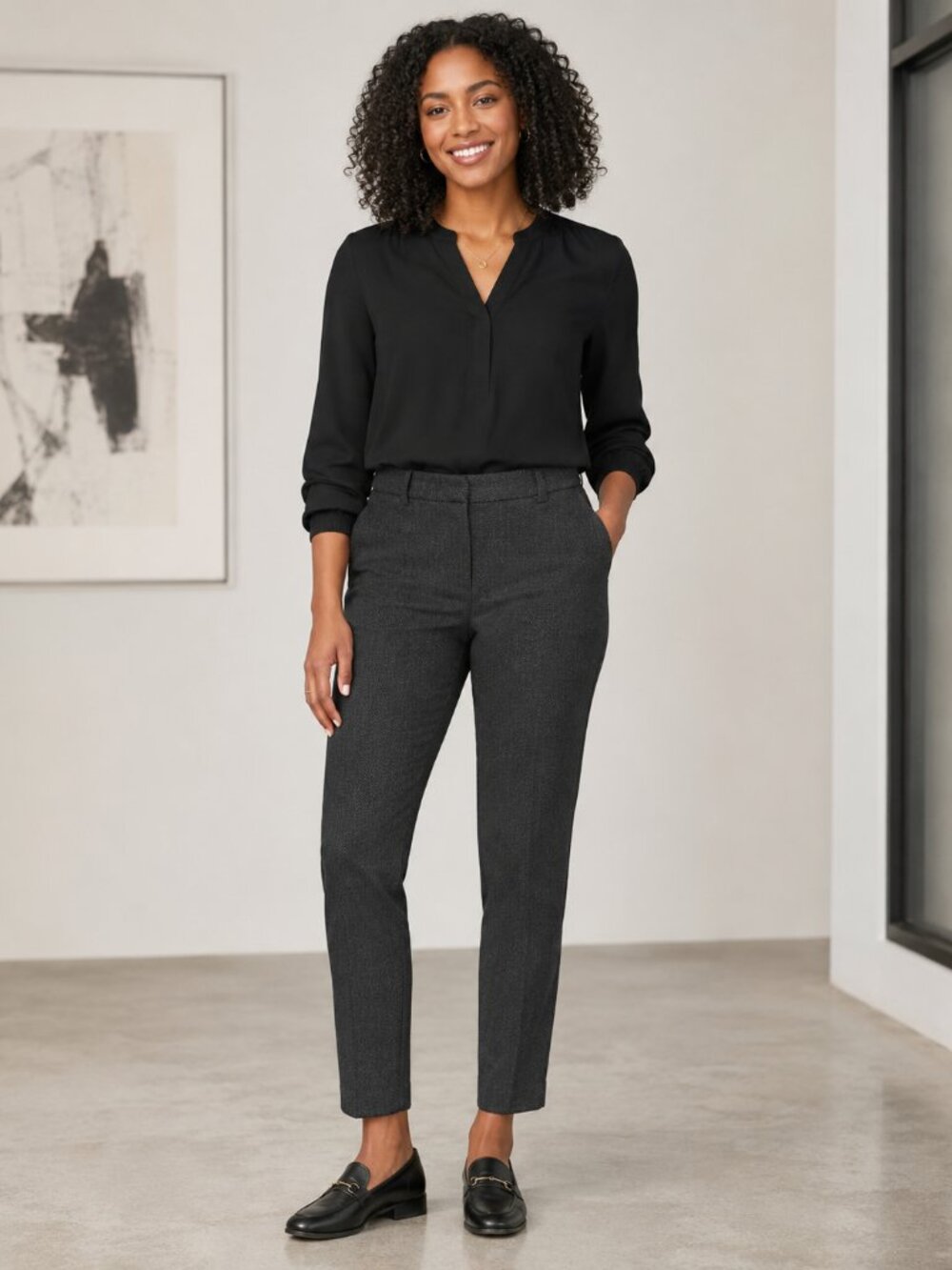 Maurices Herringbone Straight Leg Dress Pants Size Small Regular Charcoal